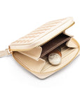 Small zip around woven leather accordion purse, ivory, inside