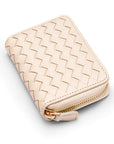 Small zip around woven leather accordion purse, ivory