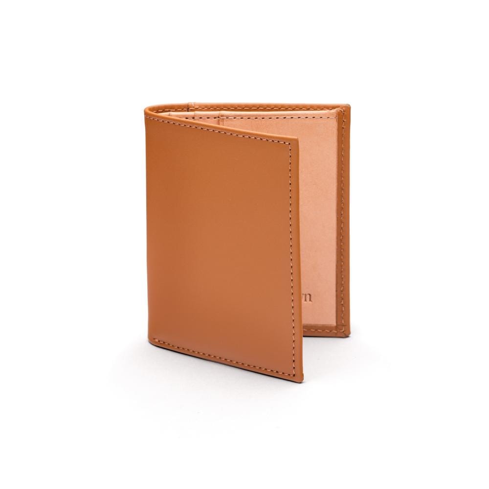 Two-tone compact leather billfold wallet 4 CC, light tan, front