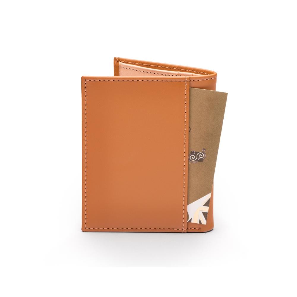 Two-tone compact leather billfold wallet 4 CC, light tan, back