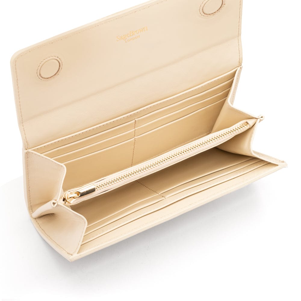 Woven leather concertina purse, ivory, inside