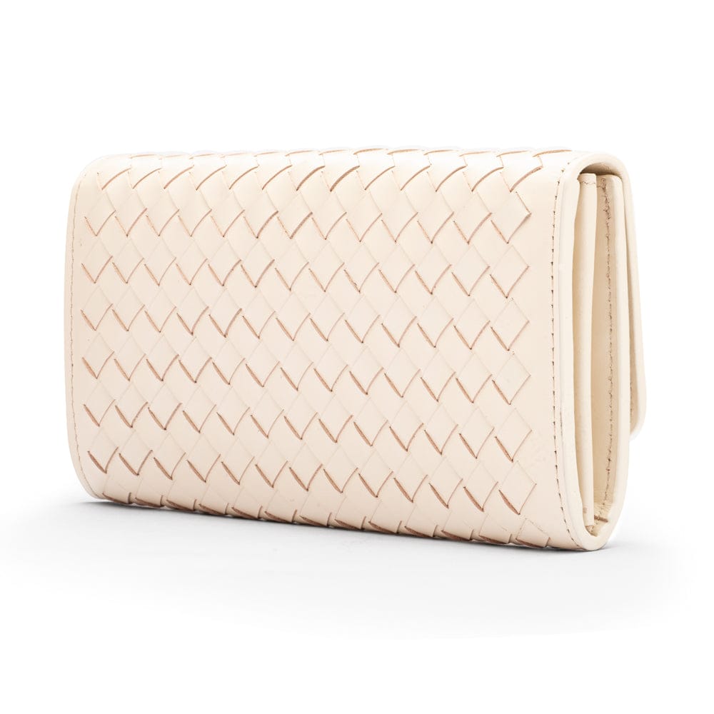Woven leather concertina purse, ivory, back