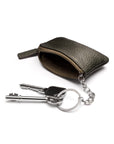 Miniature leather coin purse with key chain, khaki, inside