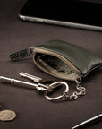 Miniature leather coin purse with key chain, khaki, lifestyle