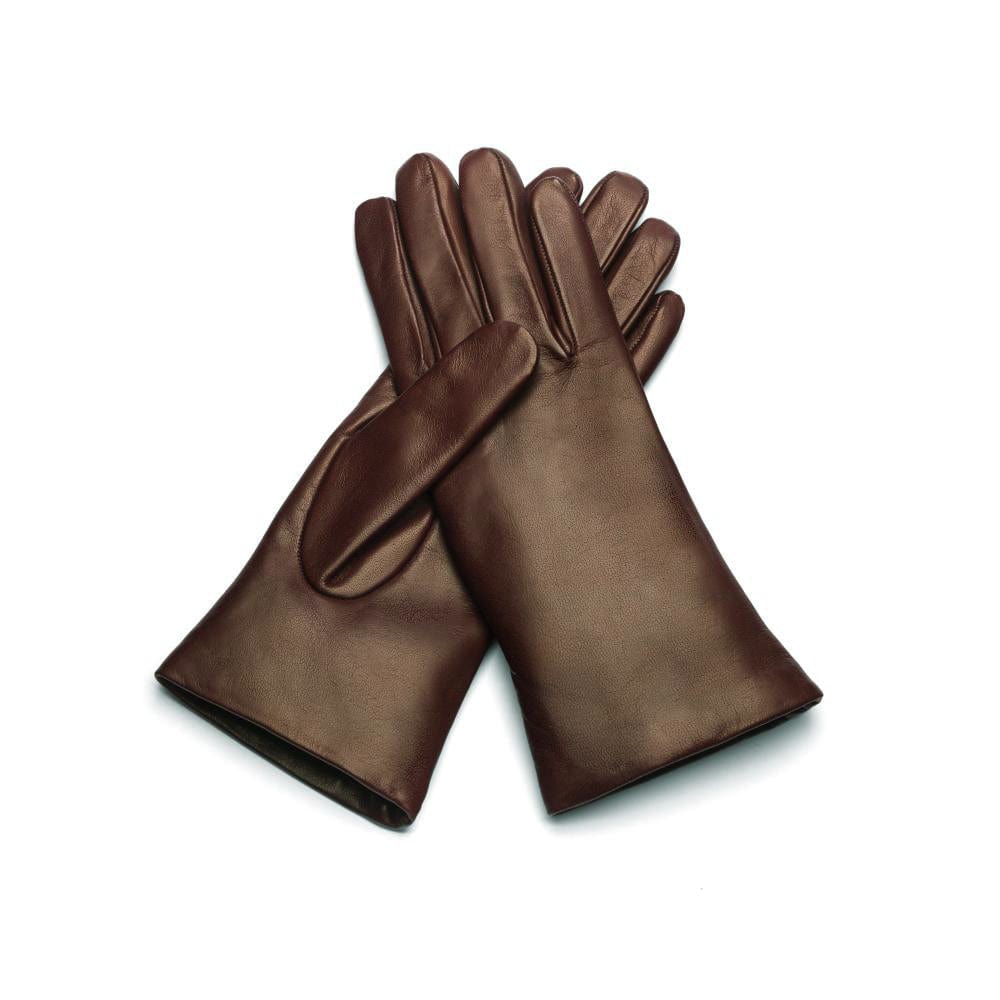 Cashmere lined gloves, brown, front