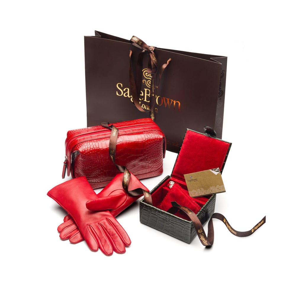 Cashmere lined leather gloves ladies, red, with matching accessories