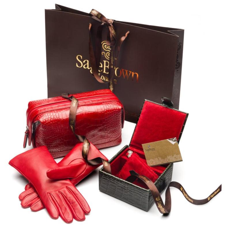 Cashmere lined leather gloves ladies, red, with matching accessories