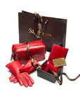 Cashmere lined leather gloves ladies, red, with matching accessories