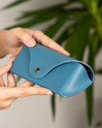 Leather glasses case, light blue, lifestyle