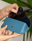 Leather glasses case, light blue, lifestyle view