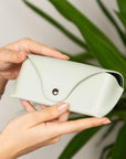 Leather glasses case, mint green, lifestyle