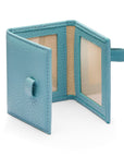 Mini leather trifold photo frame, light blue, 60 x 40mm, open