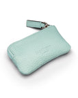 Miniature leather coin purse with key chain, light blue, back