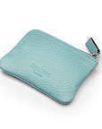 Small leather coin purse with key chain, light blue, back