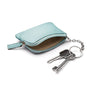 Small leather coin purse with key chain, light blue, inside