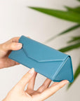 Triangular leather glasses case, light blue, lifestyle