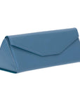 Triangular leather glasses case, light blue, side front