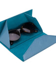 Triangular leather glasses case, light blue, inside