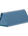 Triangular leather glasses case, light blue, back