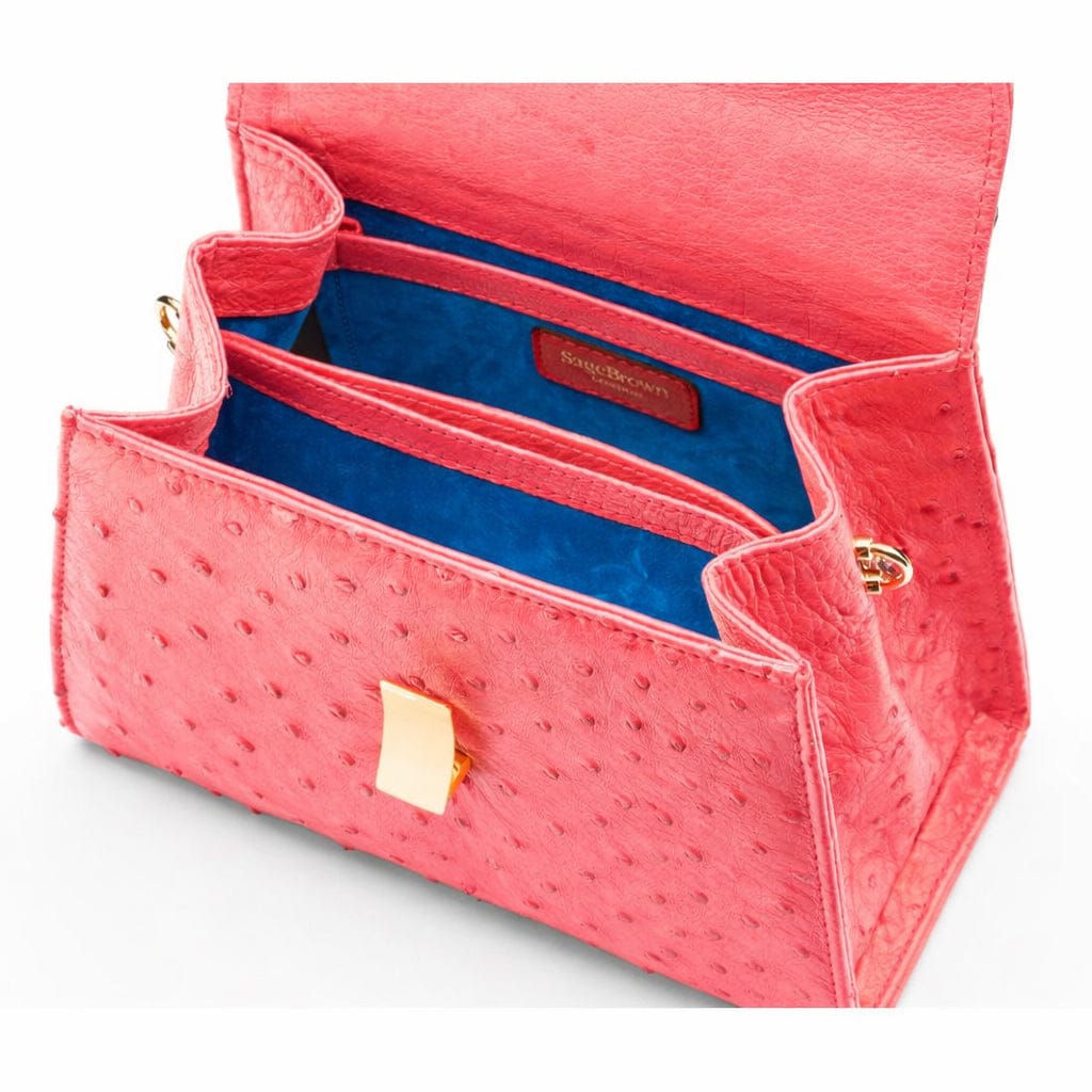 Ostrich leather Sabrina bag, light red, inside