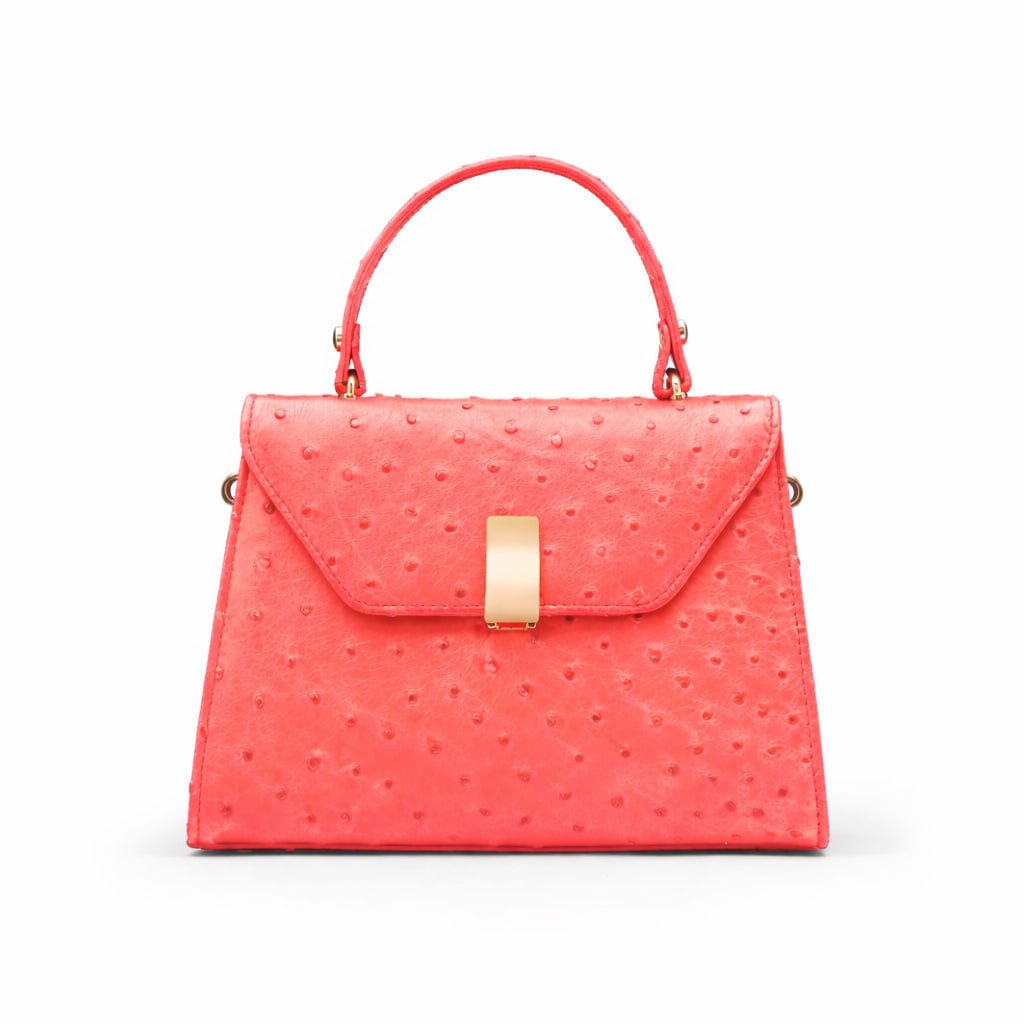 Ostrich leather Sabrina bag, light red, front