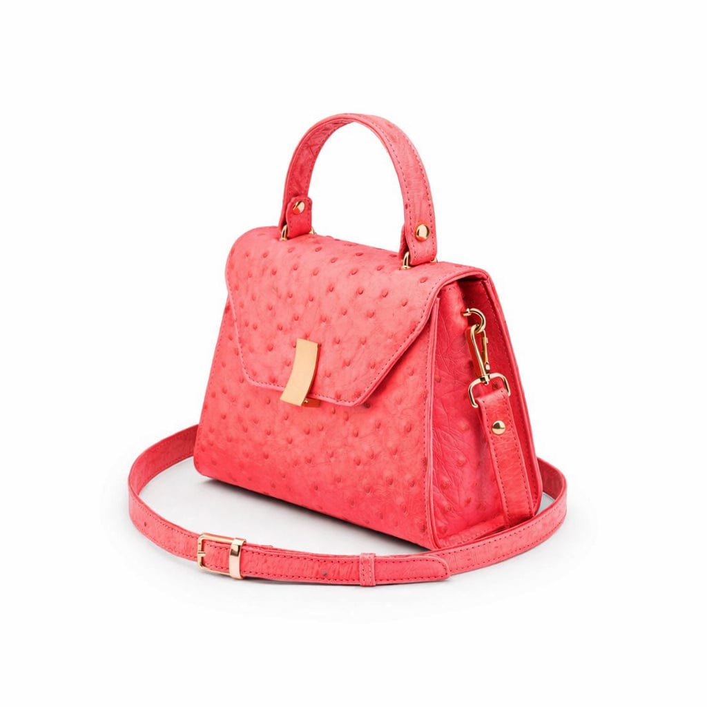 Ostrich leather Sabrina bag, light red, side