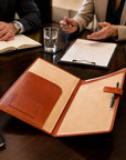 Leather conference folder, light tan, lifestyle