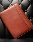A4 leather notepad folder, light tan, lifestyle