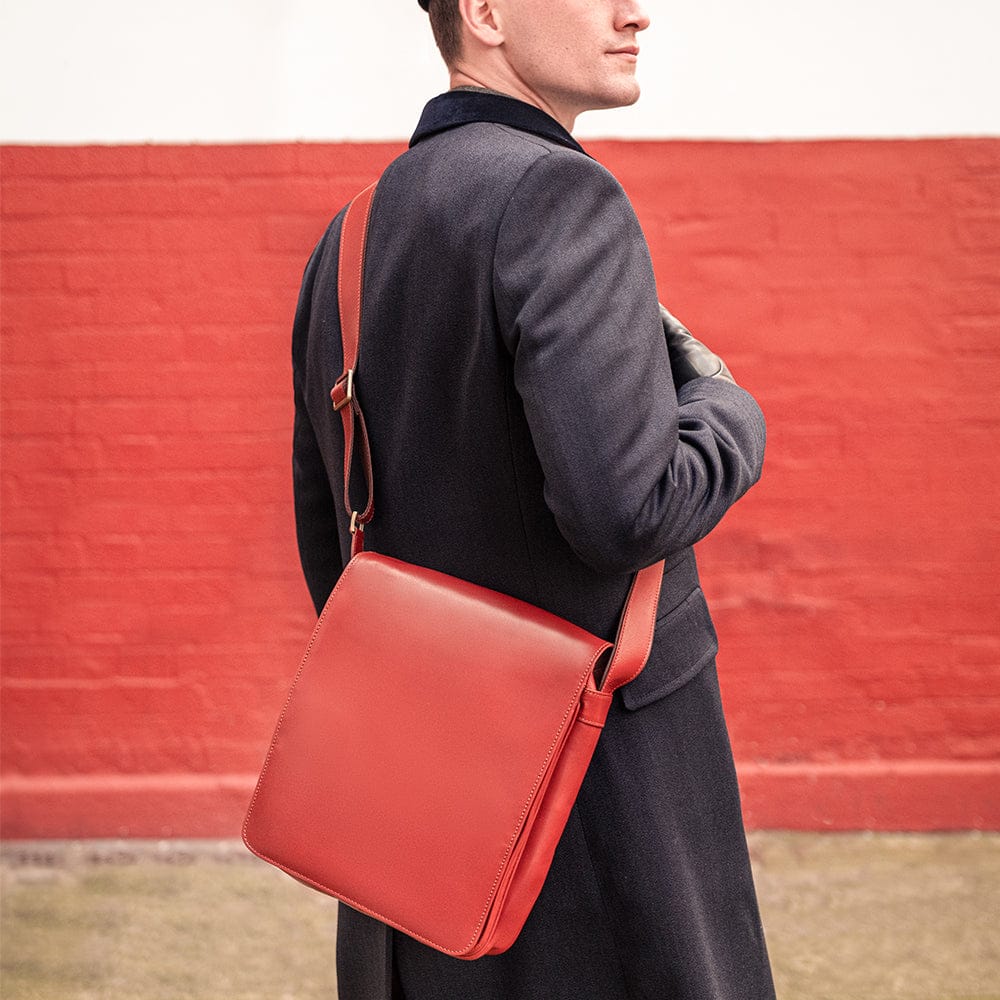 A4 portrait messenger bag, light tan, lifestyle