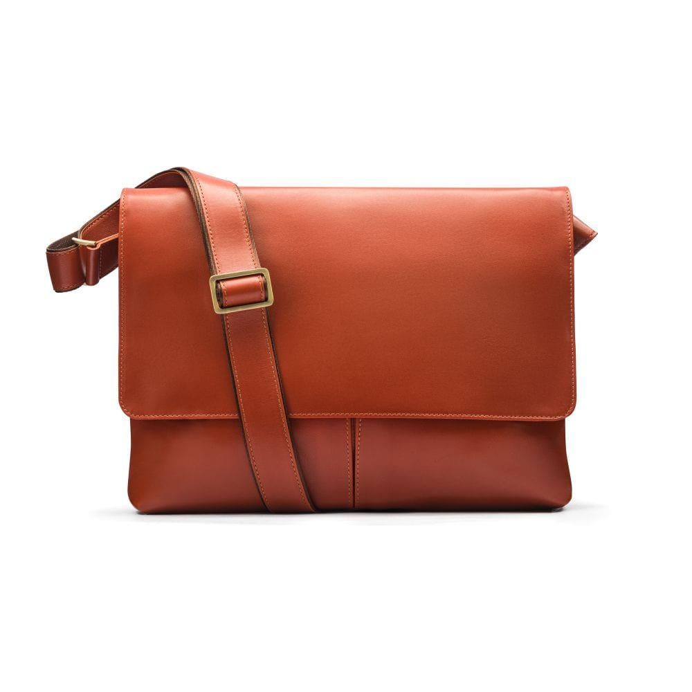 Leather messenger bag, light tan, front