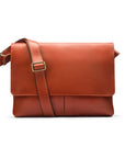 Leather messenger bag, light tan, front