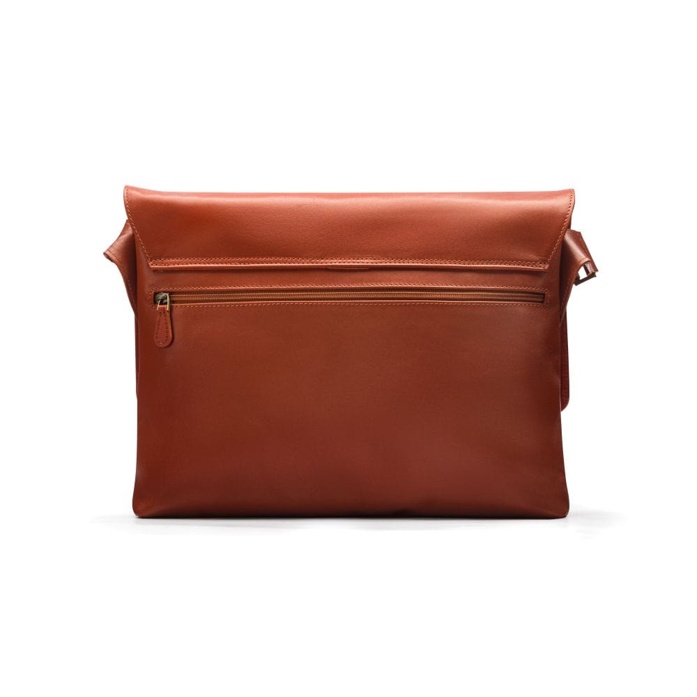 Leather messenger bag, light tan, back