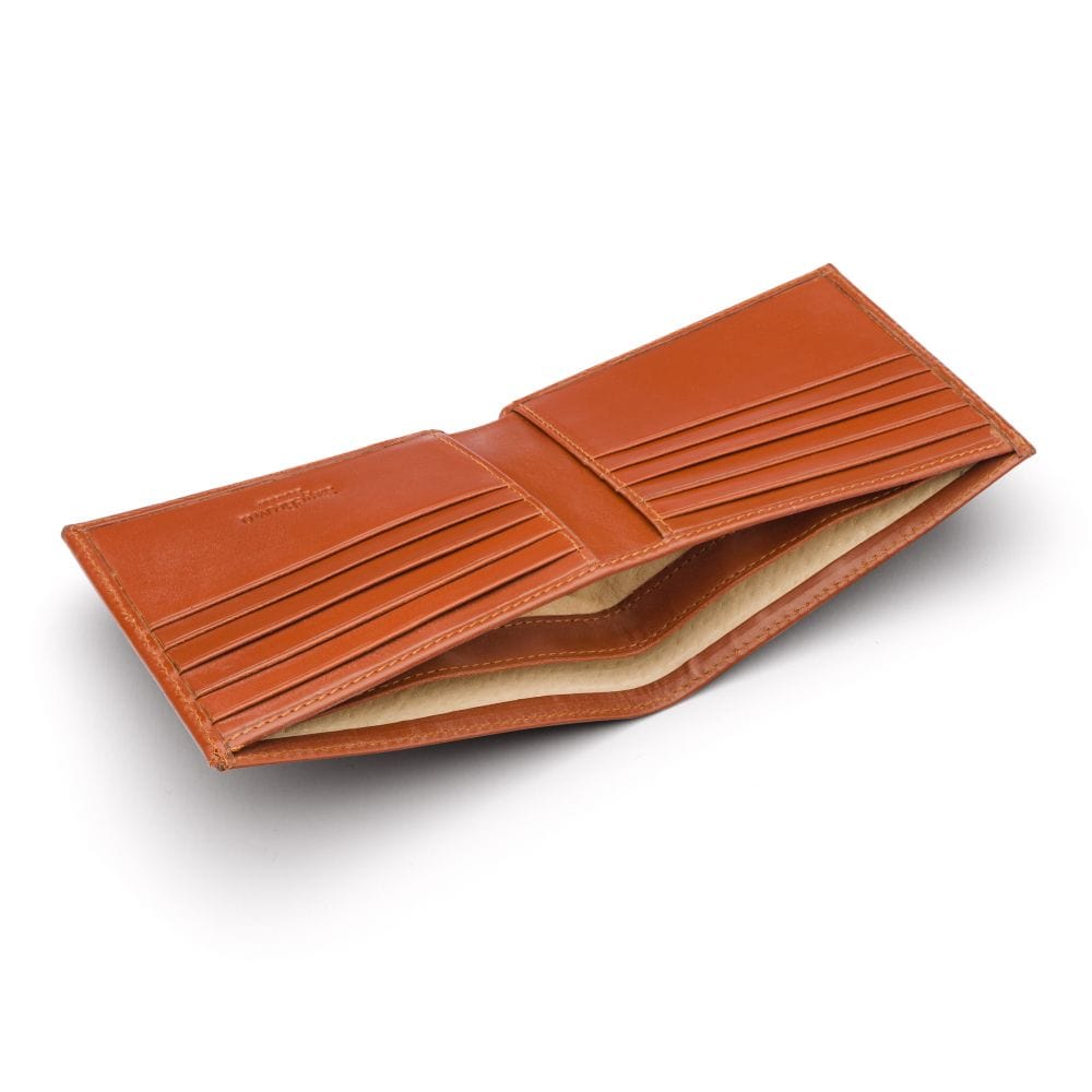 Men's bridle leather billfold wallet, light tan bridle hide, inside