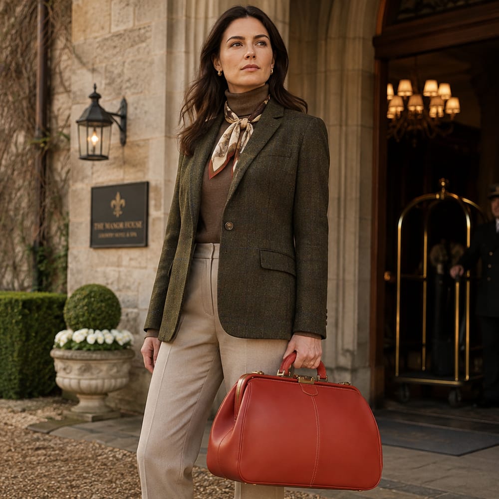 Small Gladstone Bag in Leather, light tan, lifestyle