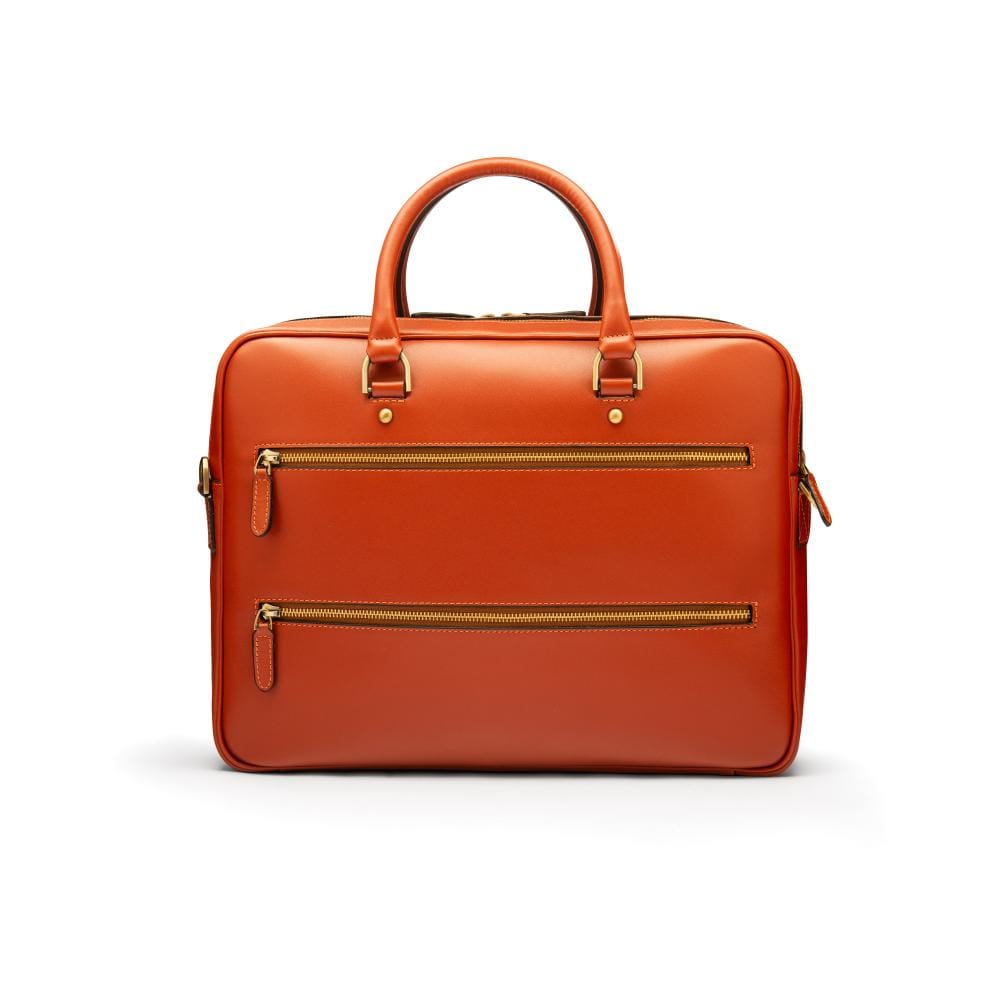 Leather 17" laptop briefcase, light tan, reverse