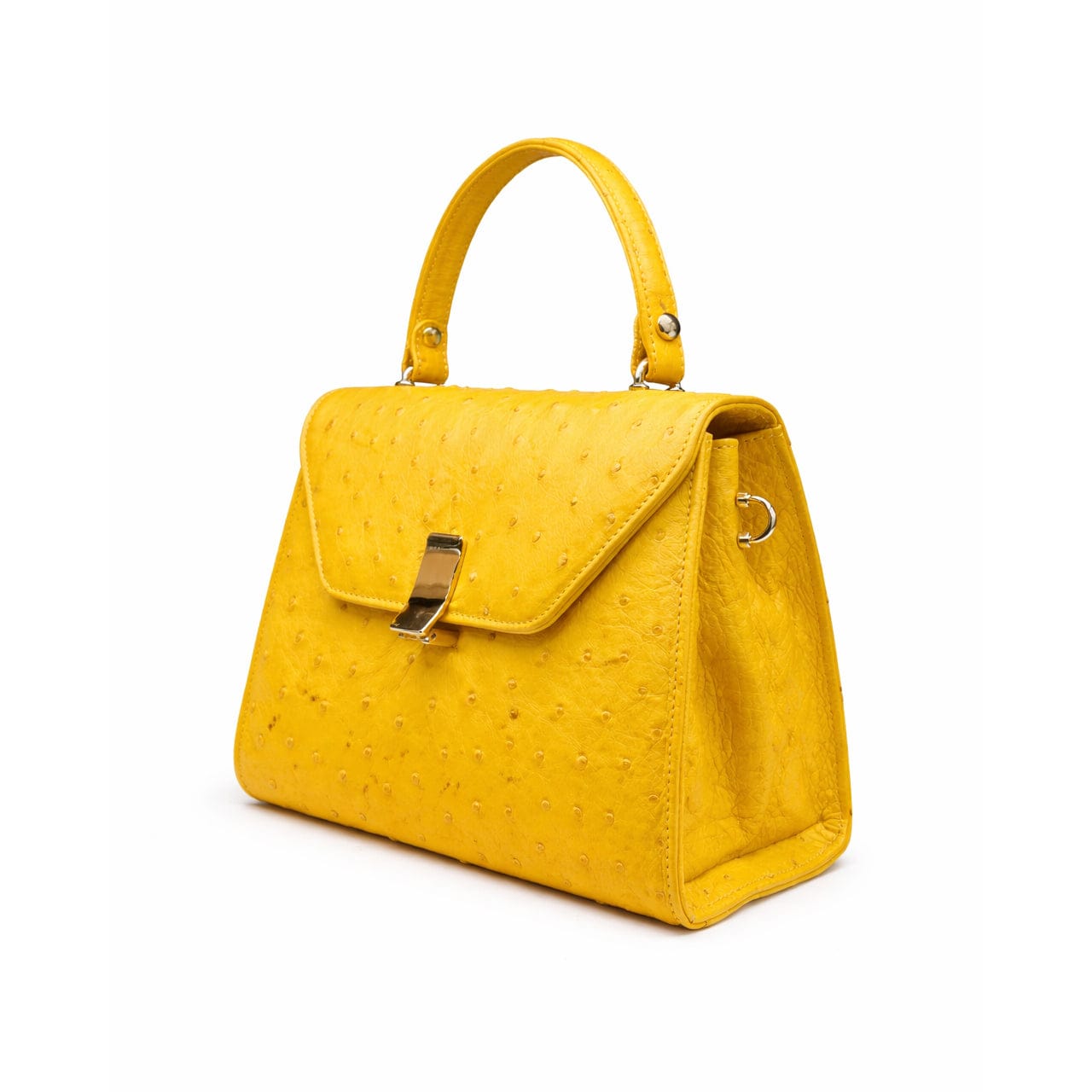 Ostrich leather top handle bag, light yellow, side