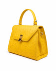 Ostrich leather top handle bag, light yellow, side