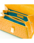 Ostrich leather top handle bag, light yellow, inside