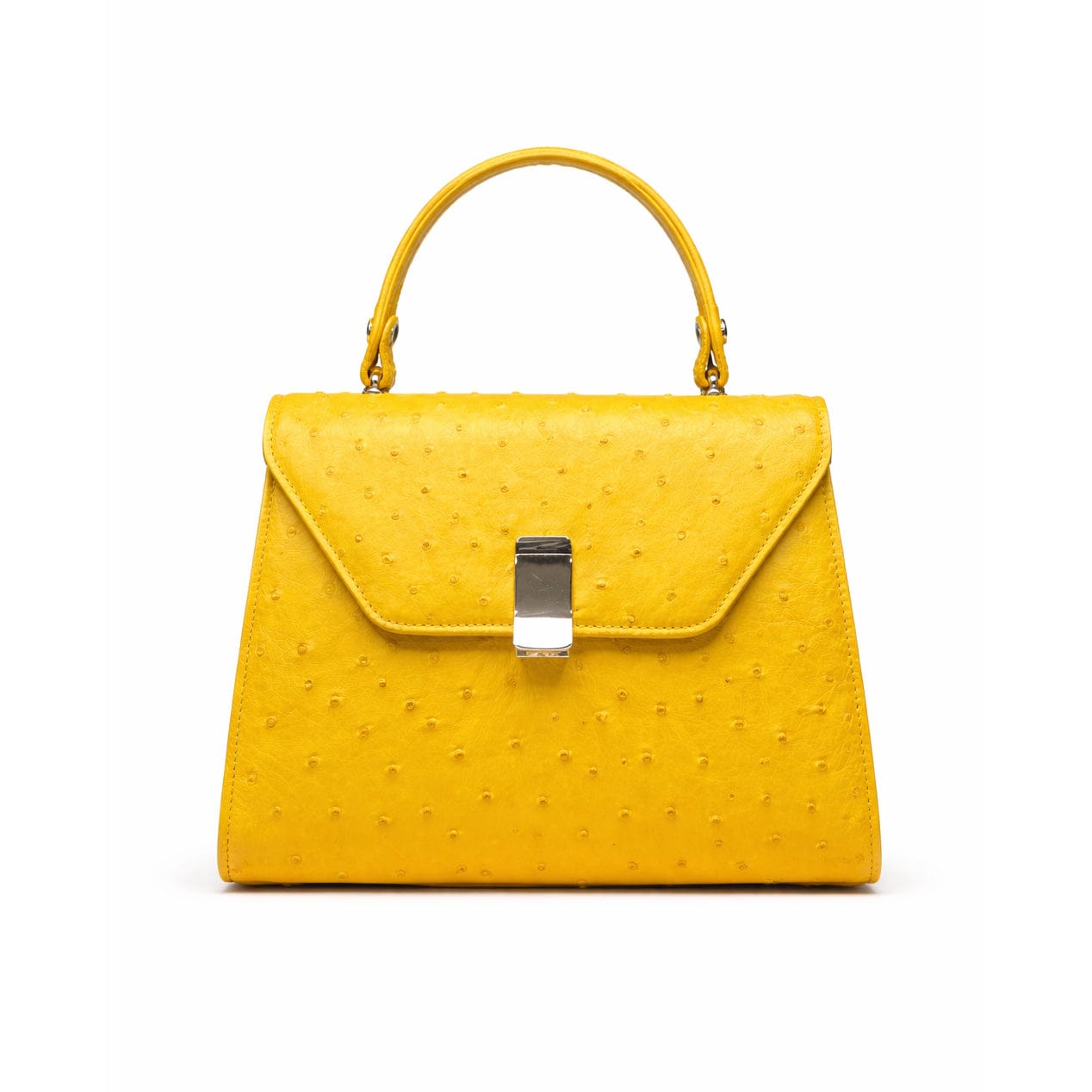 Ostrich leather top handle bag, light yellow, front
