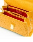 Ostrich leather top handle bag, light yellow, inside
