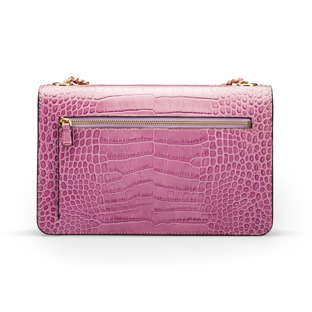 Leather chain bag, lilac croc, back