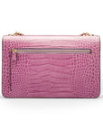 Leather chain bag, lilac croc, back