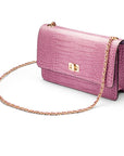 Leather chain bag, lilac croc, side