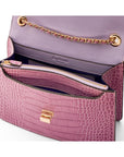 Leather chain bag, lilac croc, inside