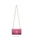 Leather chain bag, lilac croc, with chain strap