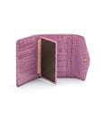 Large leather purse with 15 CC, lilac croc, inside