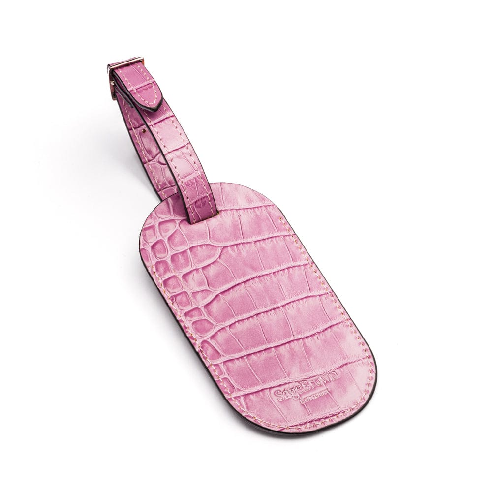 Leather luggage tag, lilac croc, back