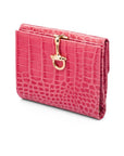 Leather purse with equestrain clasp, cersie pink croc, front