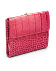 Leather purse with equestrain clasp, cersie pink croc, back