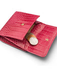 Leather purse with equestrain clasp, cersie pink croc, coin purse